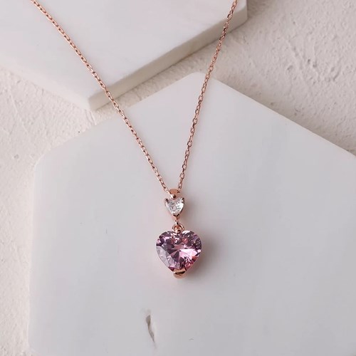 İpek Silver 925 Ayar Kuvars Rengi Zirkon Taşlı Kolye - Rose ESH709