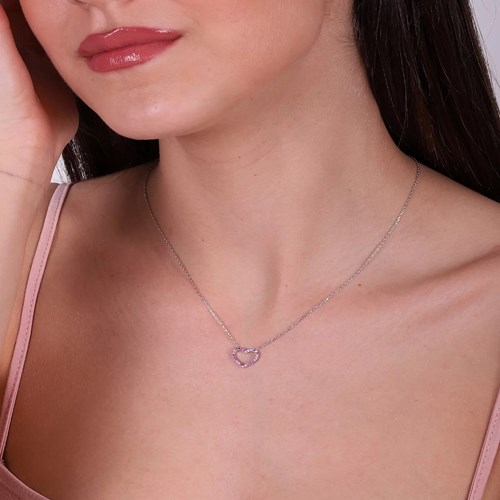 İpek Silver 925 Ayar Ametist Rengi Zirkon Taşı Süslemeli Kalpli Kolye - Silver ESH732 