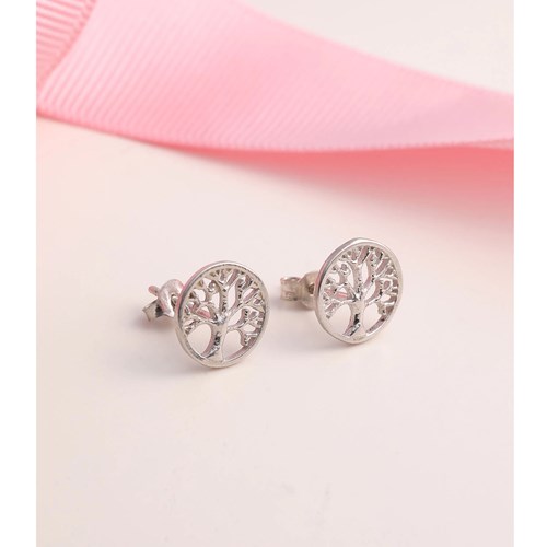 İpek Silver 925 Ayar Gümüş Hayat Ağacı Küpe - Silver ESIKU292