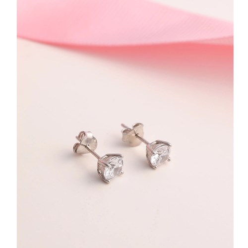 İpek Silver 925 Ayar Gümüş Zirkon Taşlı Tek Taş Küpe - Silver ESIKU294