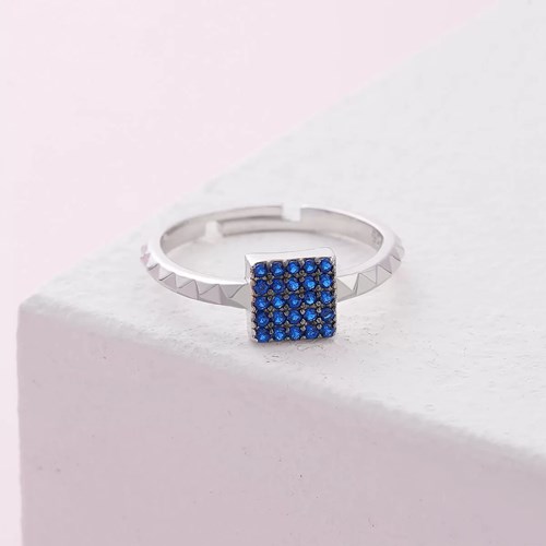İpek Silver 925 Ayar Zirkon Taş Kare Ayarlanabilir Gümüş Yüzük Silver ESIPY339