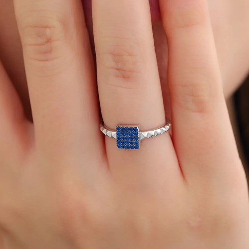 İpek Silver 925 Ayar Zirkon Taş Kare Ayarlanabilir Gümüş Yüzük Silver ESIPY339