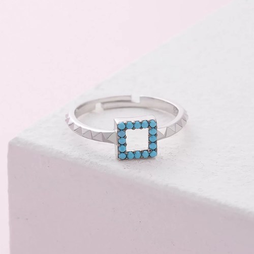 İpek Silver 925 Ayar Zirkon Taş Kare Ayarlanabilir Gümüş Yüzük Silver ESIPY346