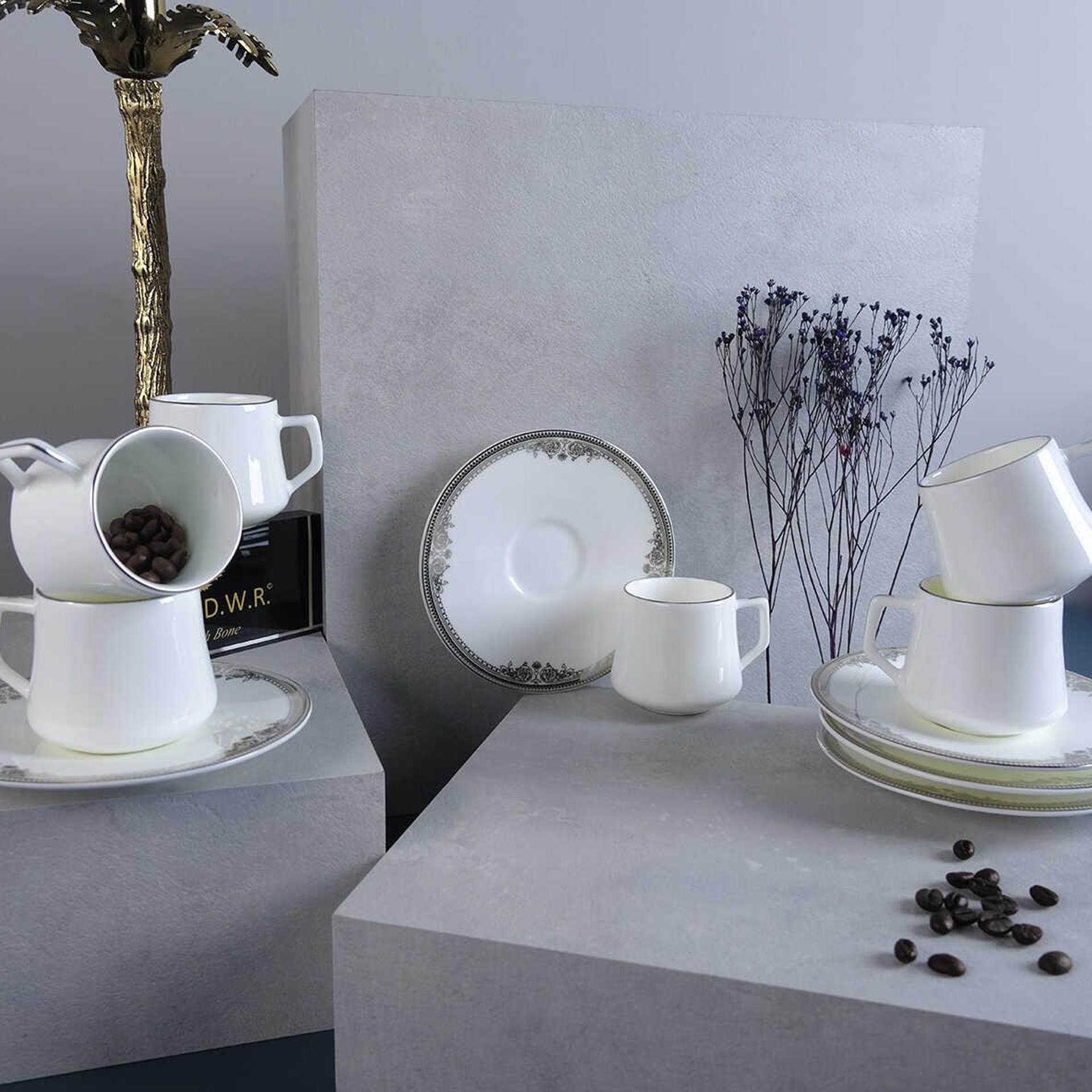 Evaliza Versailles Platin 6 Kişilik Kahve Fincan Takımı