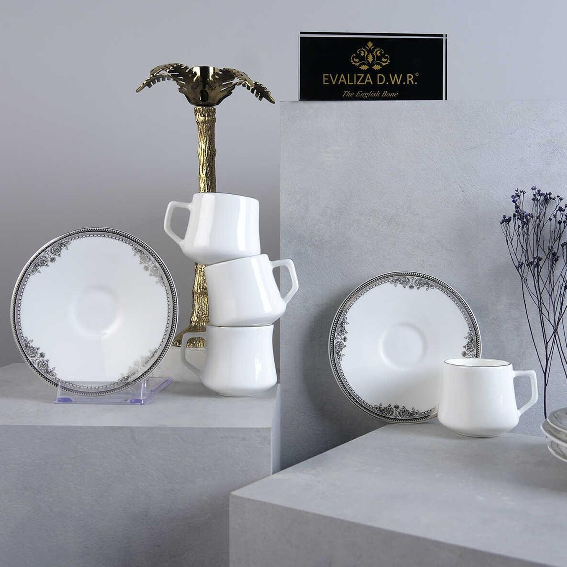 Evaliza Versailles Platin 6 Kişilik Kahve Fincan Takımı