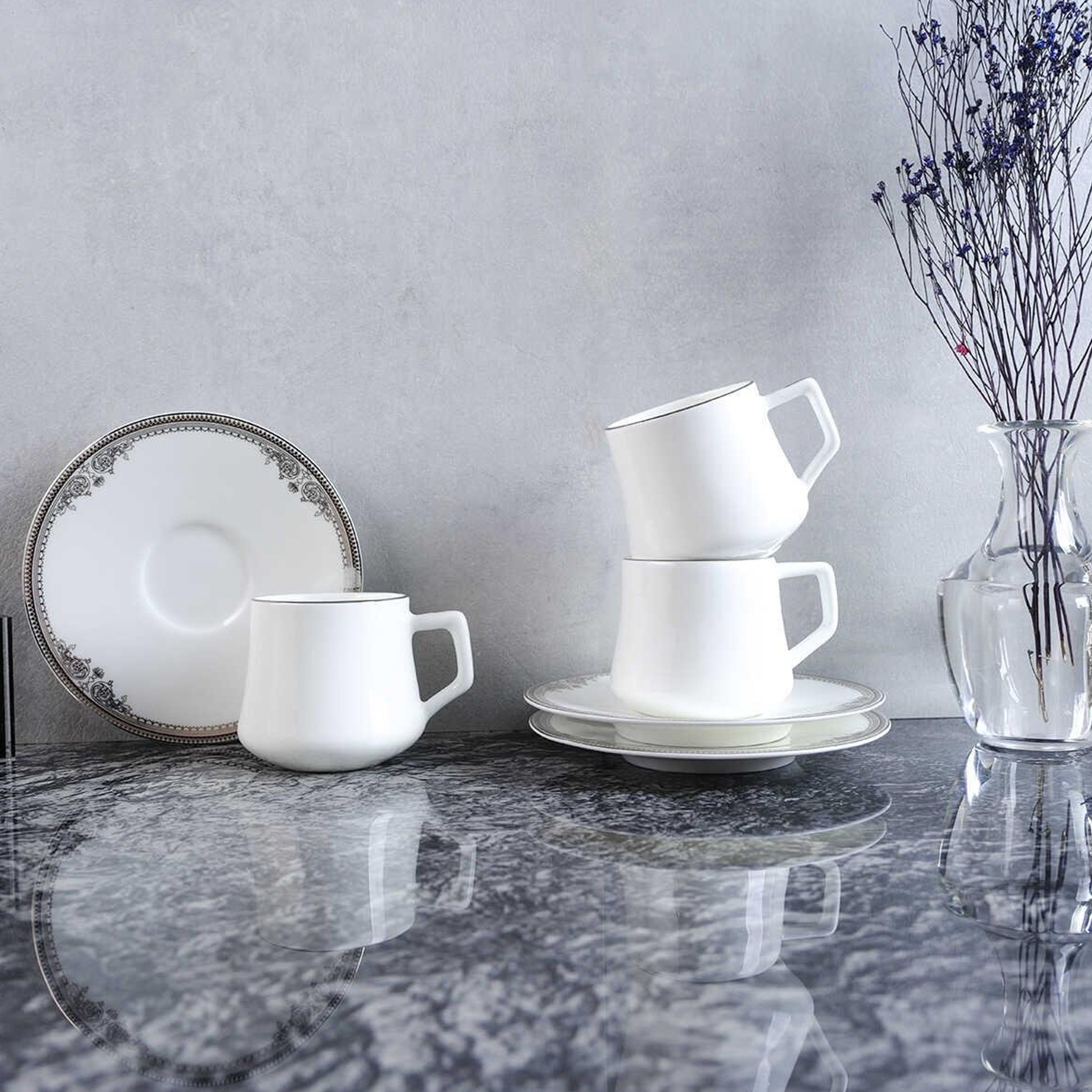 Evaliza Versailles Platin Double 6 Kişilik Kahve Fincan Takımı