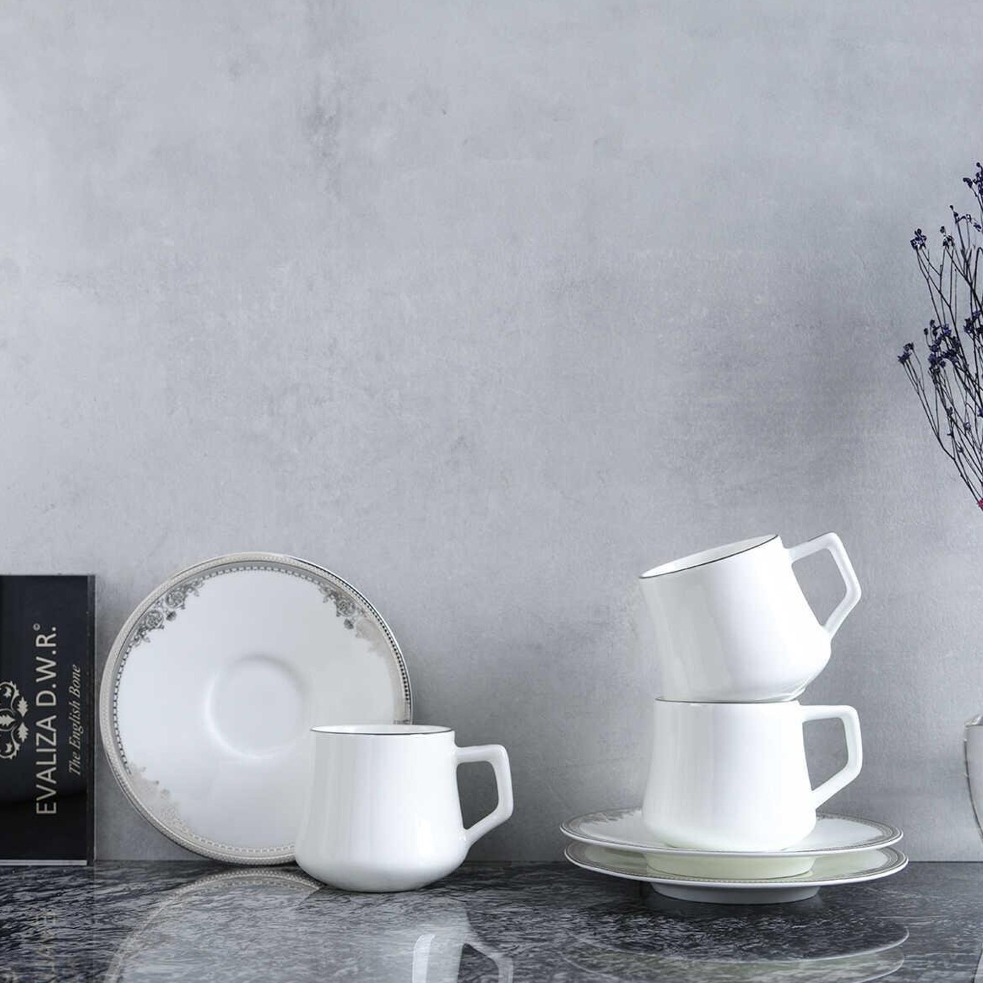 Evaliza Versailles Platin Double 6 Kişilik Kahve Fincan Takımı