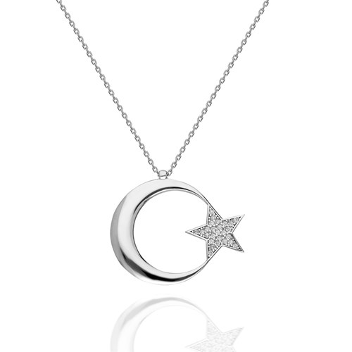 İpek Silver Gümüş Ay Yıldız Kolye EH552
