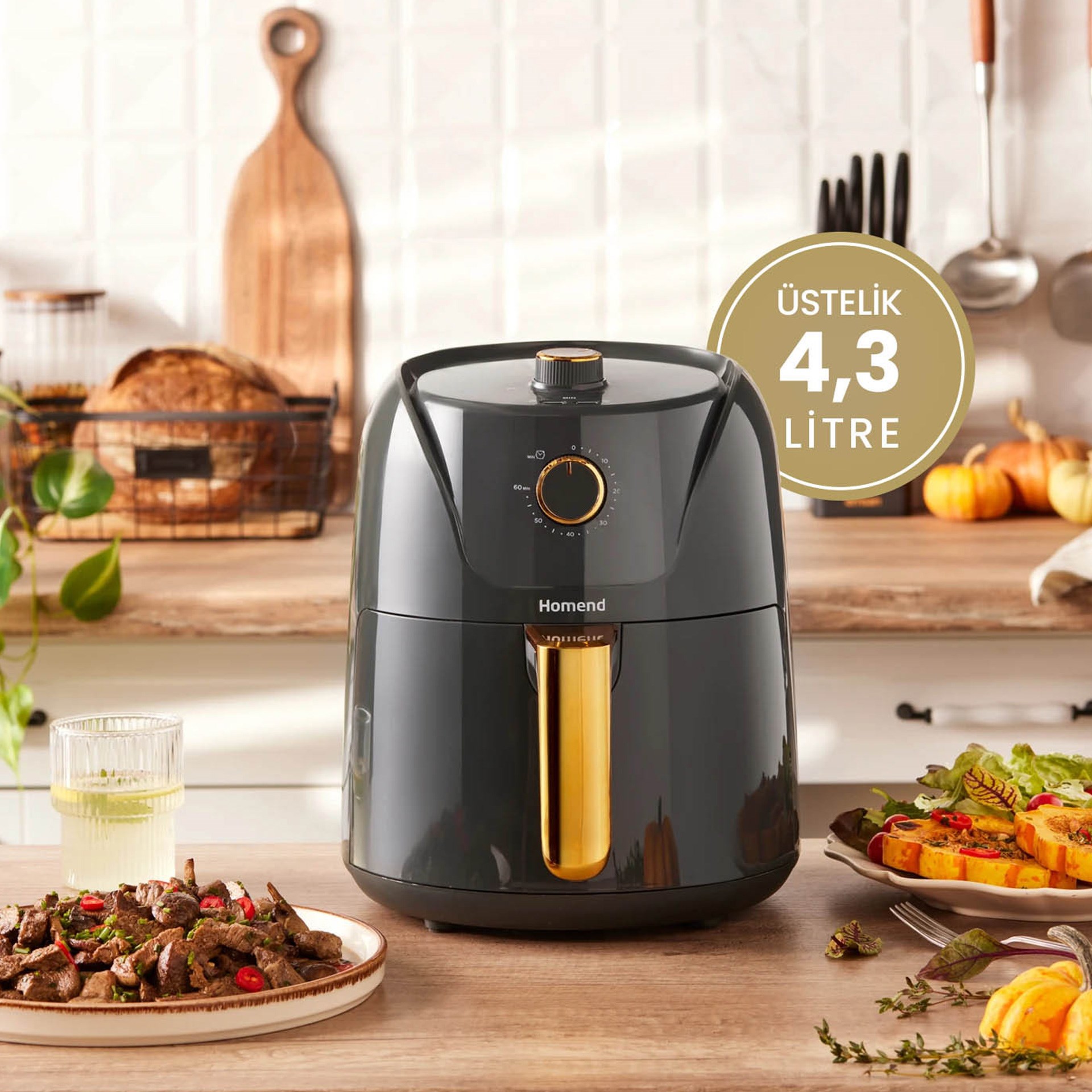 Homend 2505H 8 Farklı Programlı Airfryer Antrasit