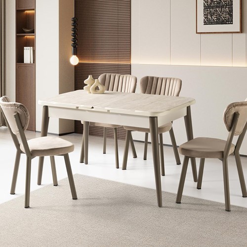 Says Kelebek 80x130 Masa Takımı Traverten-Cappuccino | Evkur