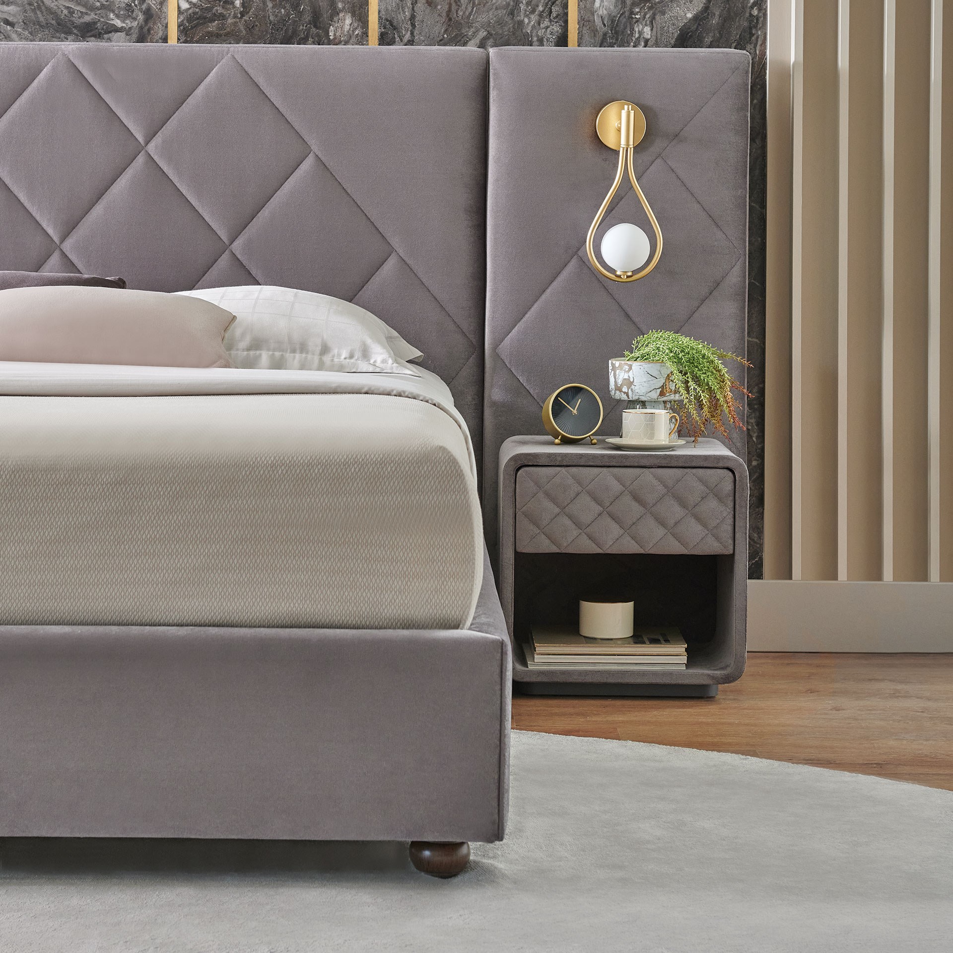 Puffy Larissa Başlıklı Baza Set Vizon 200x200 (Baza