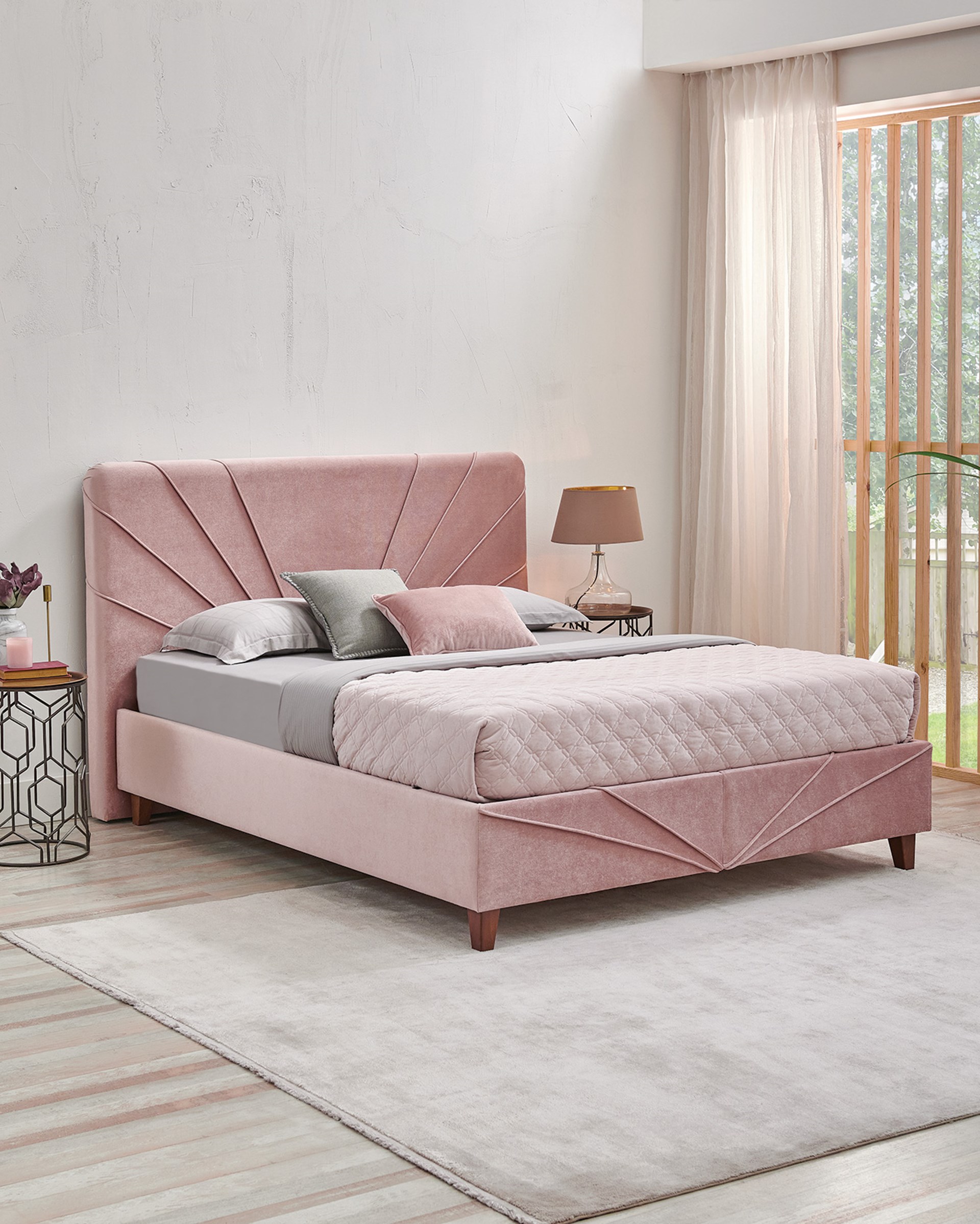 Puffy Lotis Başlıklı Baza Set Gül Kurusu 200x200 (Baza
