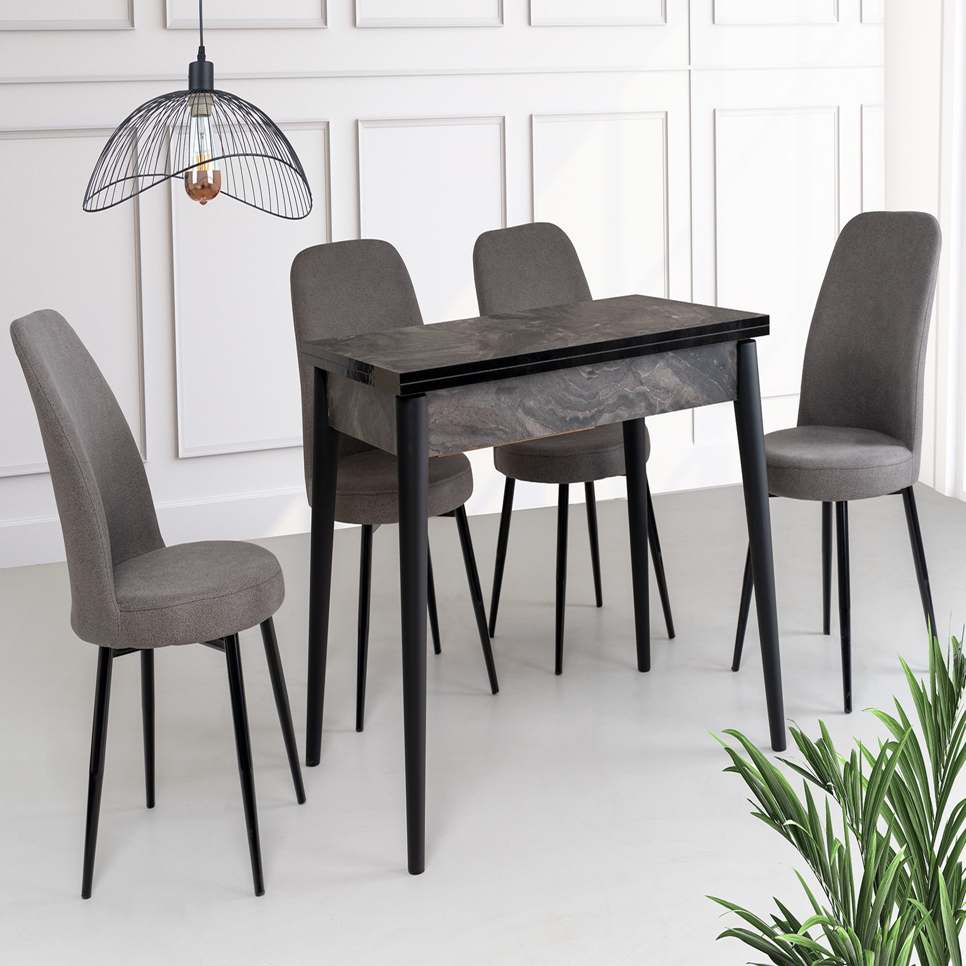 Evkur Collection Dolunay Masa Takımı 60x100 cm Siyah