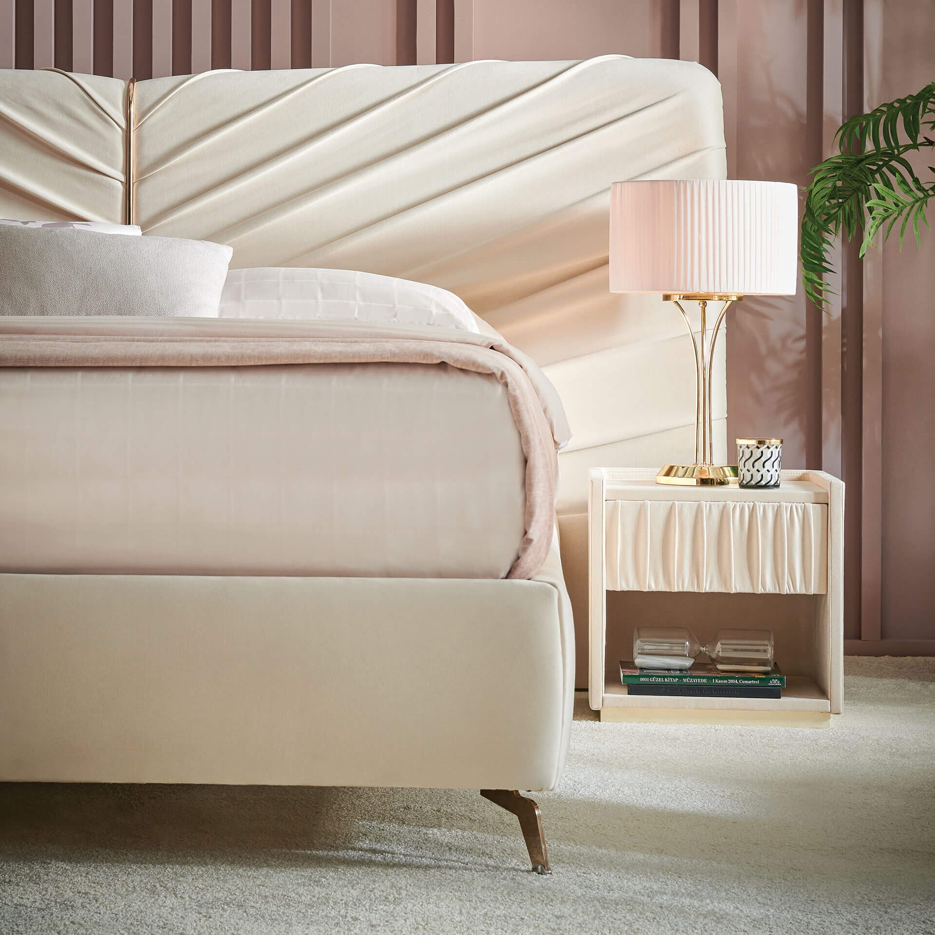 Puffy Opera Başlıklı Baza Set Krem 150x200 (Baza + Başlık