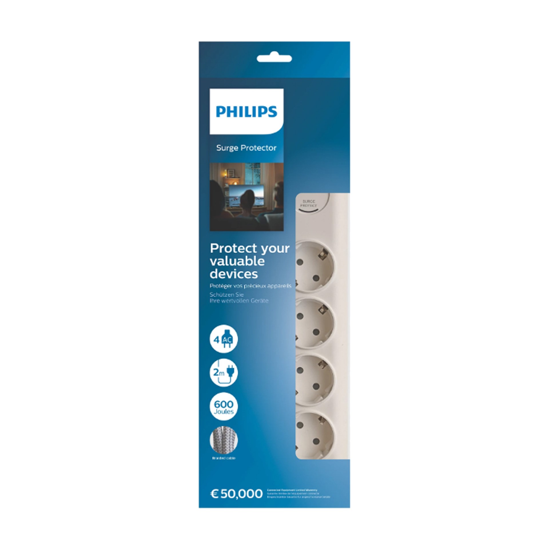 Philips SPN7040WA 600J 2m Akım Korumalı 4lü Priz