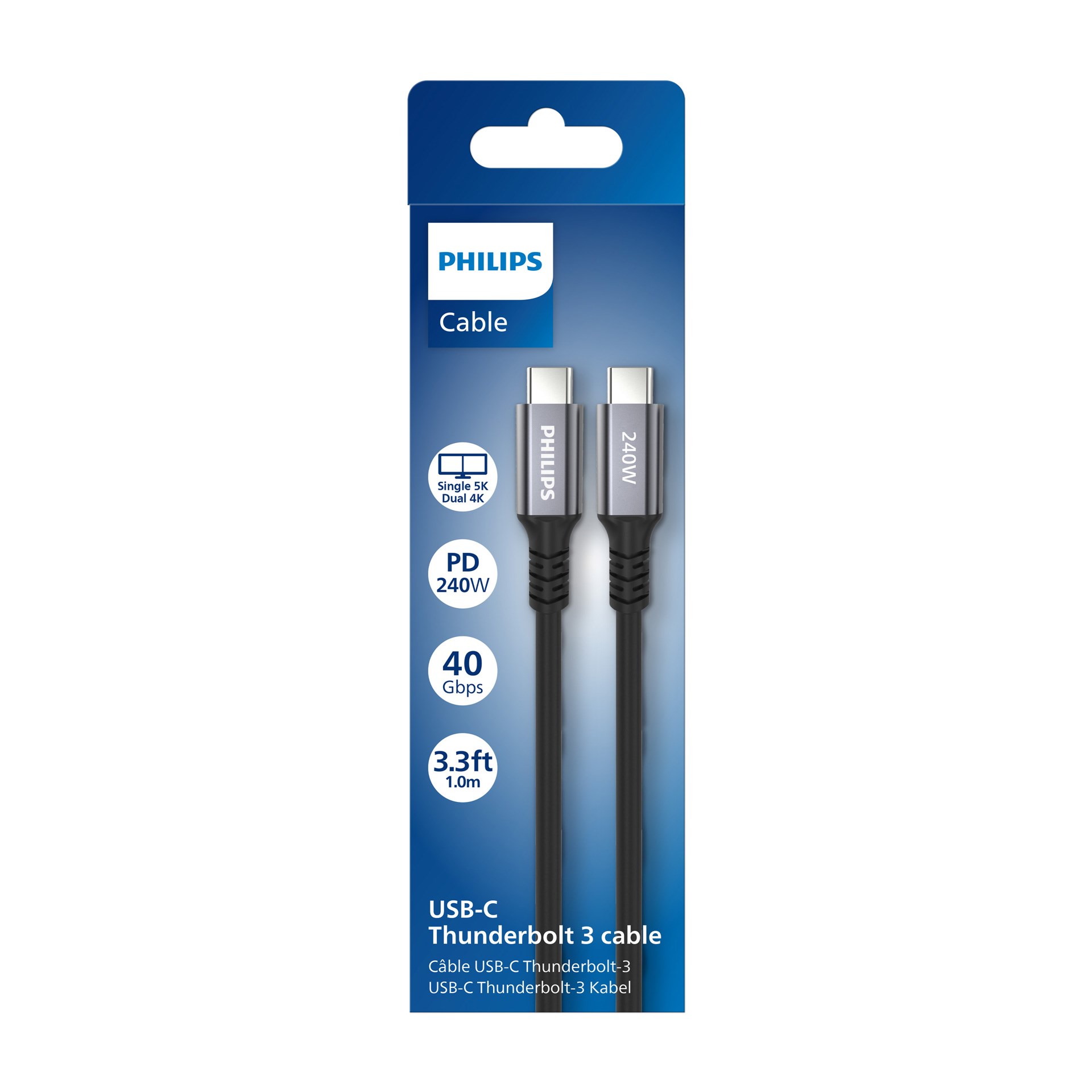 Philips Usb-Cto C PD240W, Thunerbolt3, Usb3.2,1M Şarj Kablosu