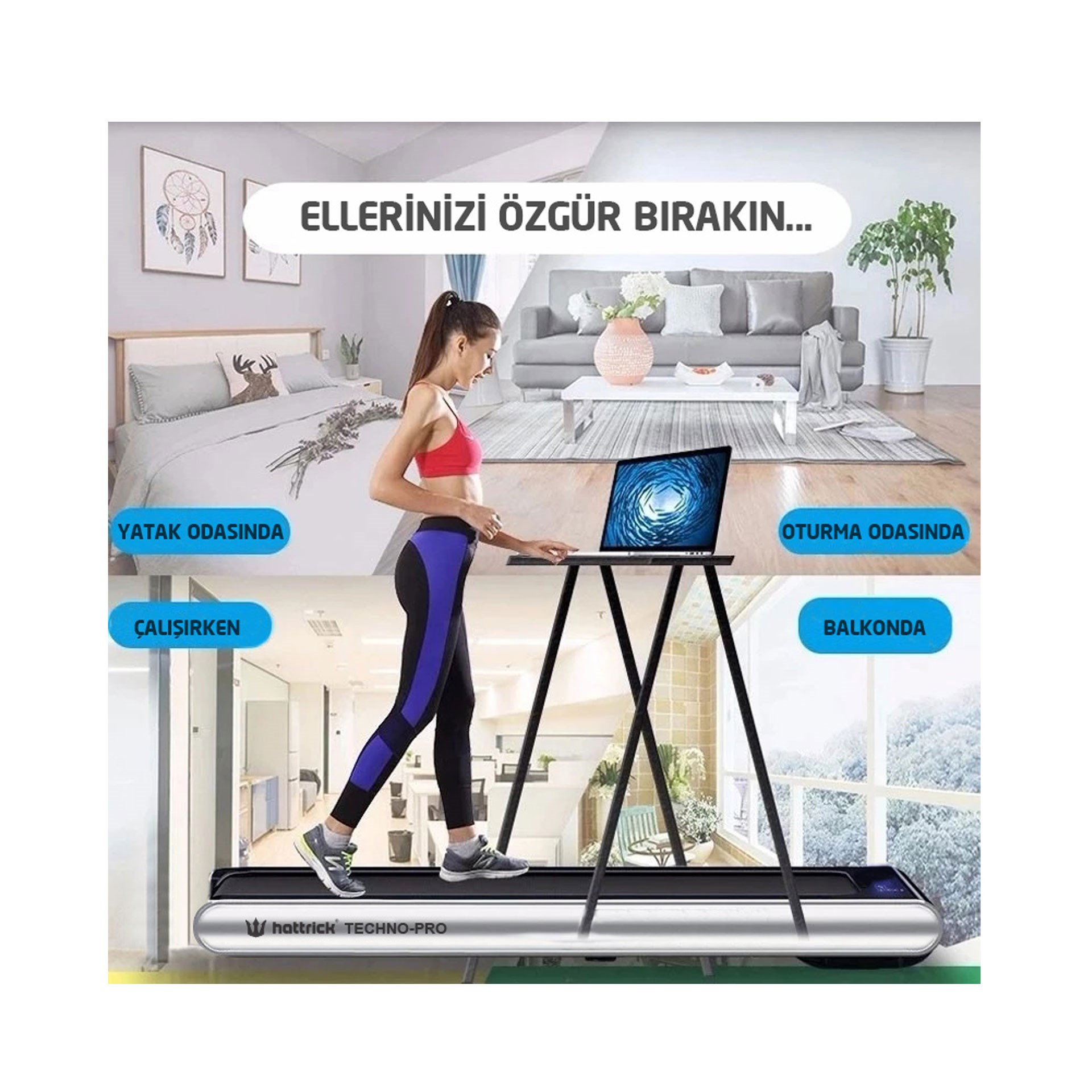 Hattrick Techno Pro 2.5 Hp Eğimsiz Yürüyüş Bandı