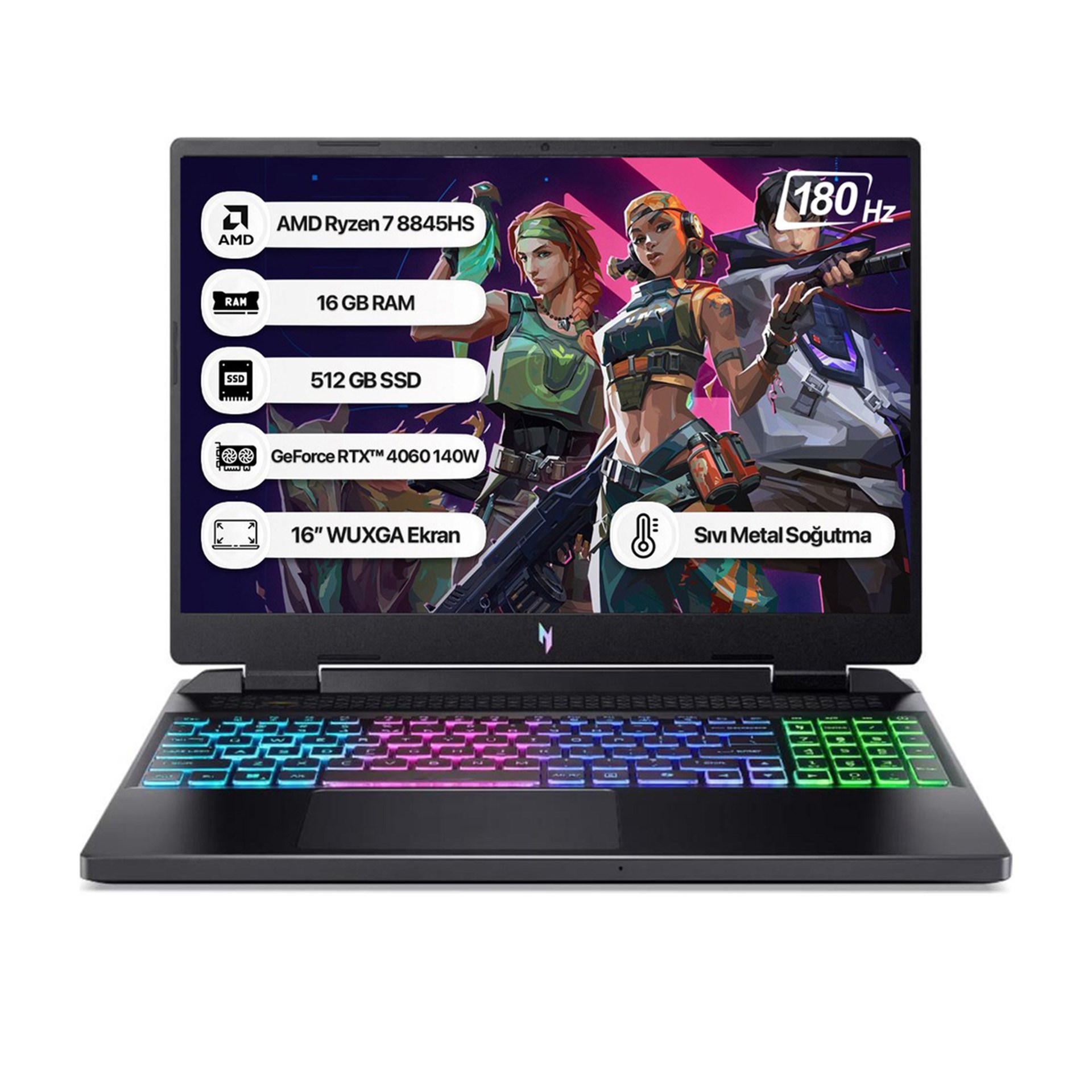 Acer NH.QSKEY.003 Nitro AMD Ryzen 7 8845HS 16 GB RAM 512 GB SSD RTX 4060 8GB Ekran Kartı 16 FreeDos (Teşhir Ürünü)