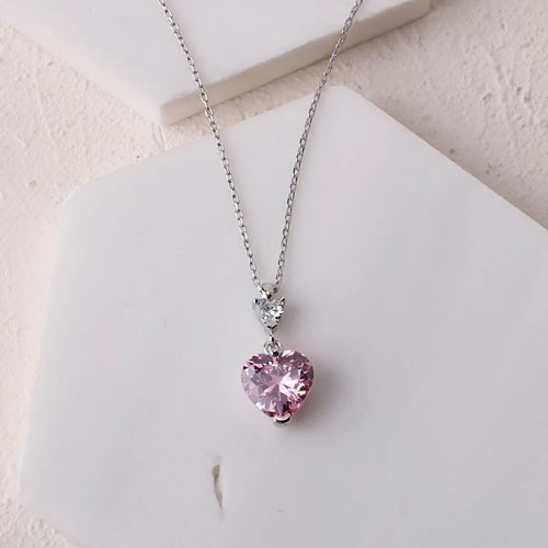 İpek Silver 925 Ayar Kuvars Rengi Zirkon Taşlı Kolye-Silver ESH703